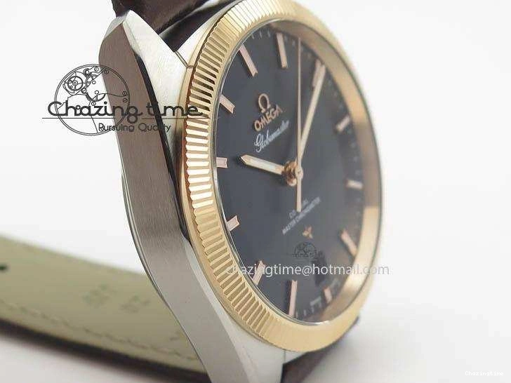 0214 Sporty Globemaster Master Chronometer SS RG V6F Best Edition Black Dial On Brown Leather Strap A 8270